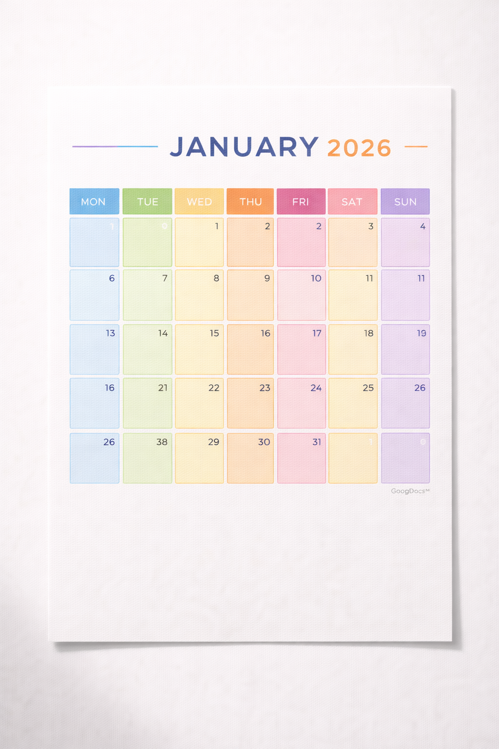Simple Calendar - Free Calendars Template for Google Slides