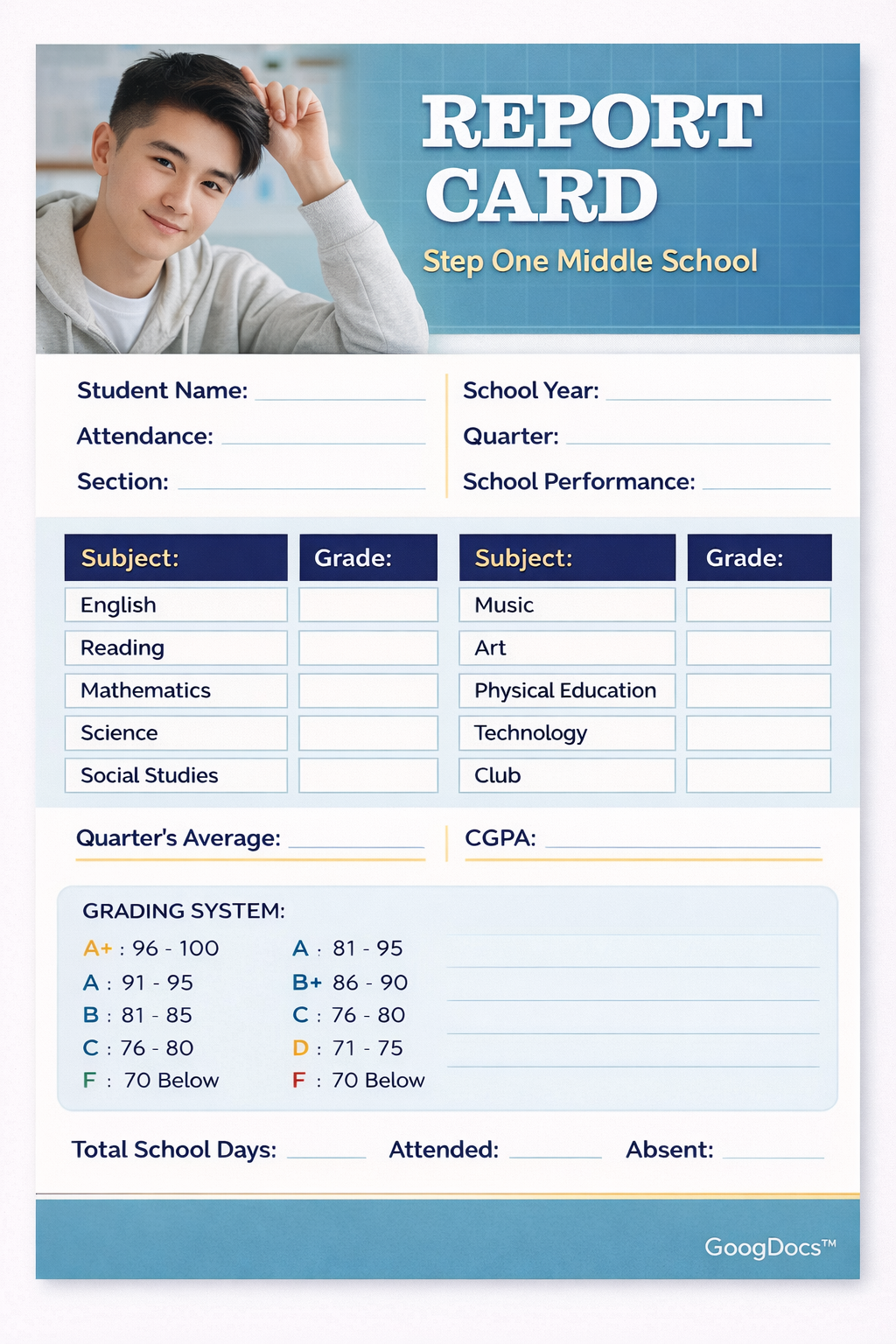 Middle School Report Card - Free Reports Template for Google Slides