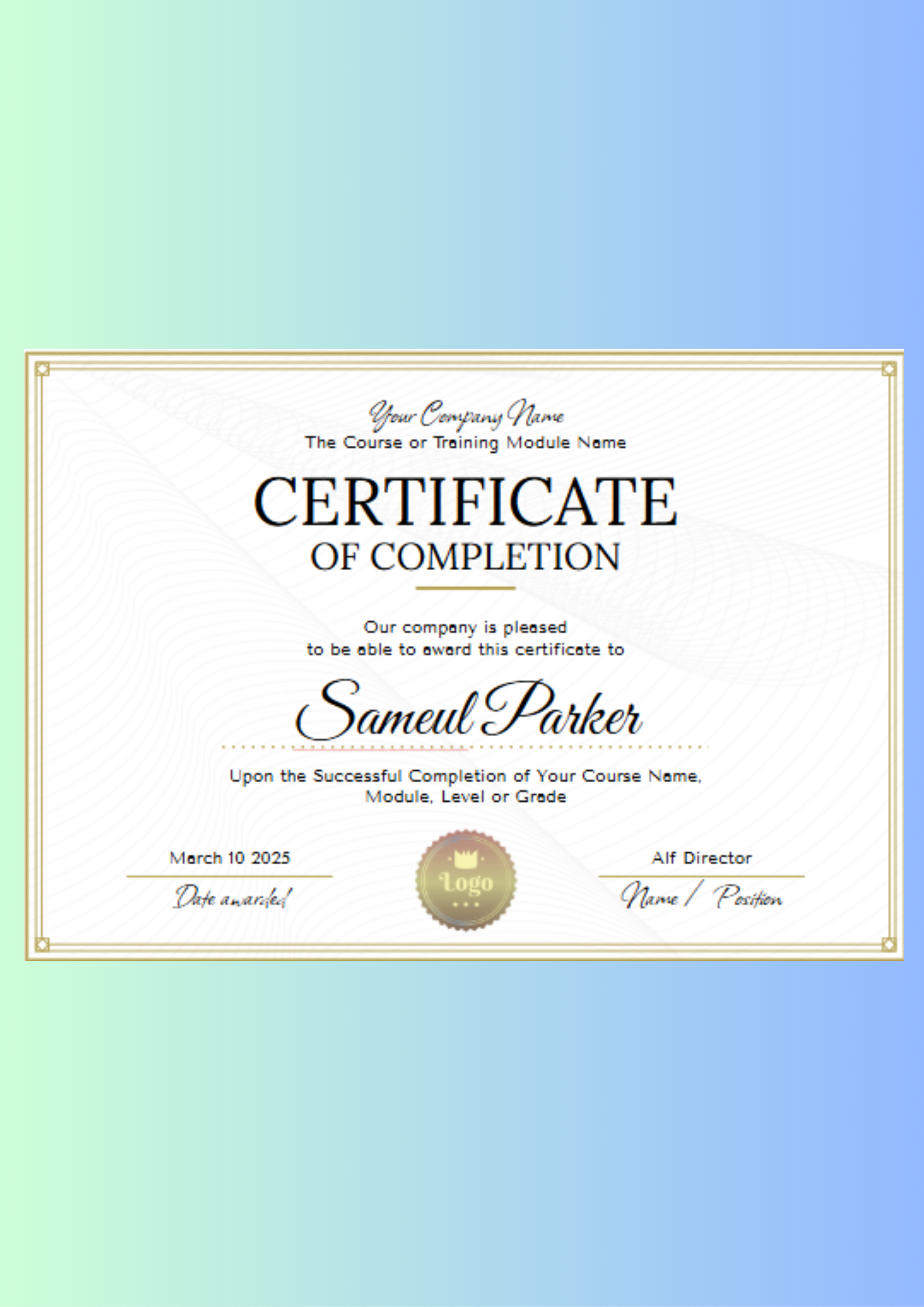 Certificate of Completion - Free Certificates Template for Google Slides