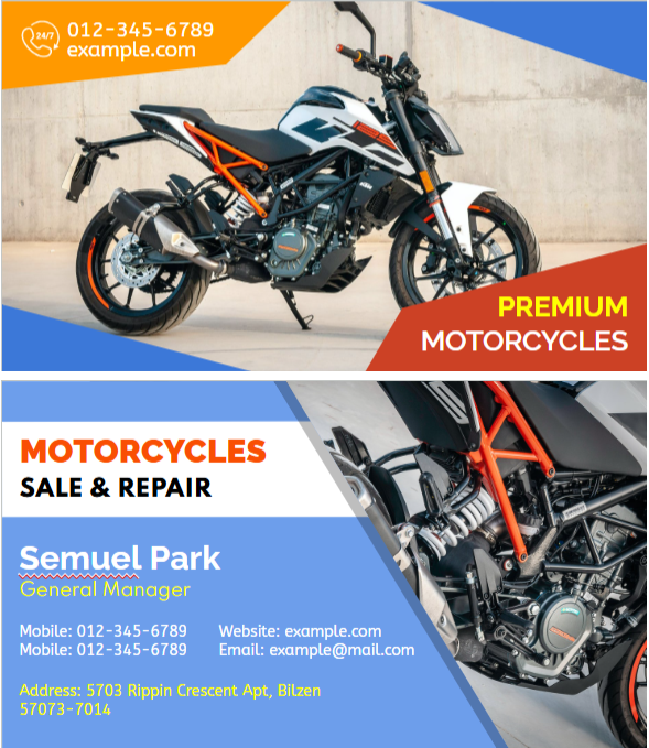 Motorcycle Business Card Motorcycle Business Card - Free Business Cards Template for Google Docs