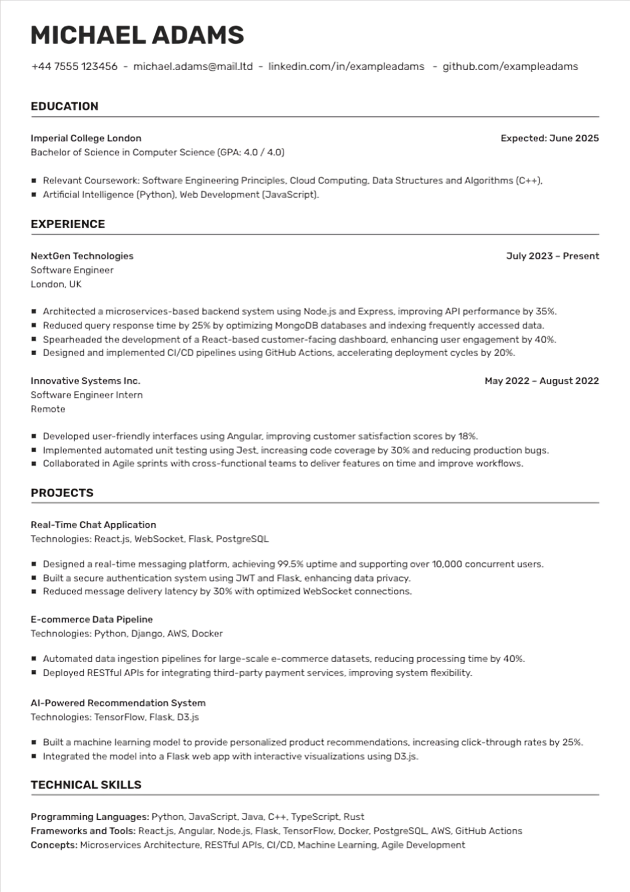 Software Engineer Resume - Free Resumes Template for Google Docs