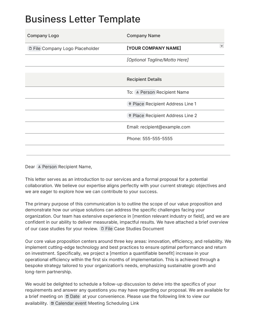 Professional Business Letter Professional Business Letter - Free Letterheads Template for Google Docs