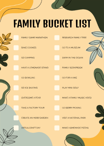 Family Bucket List - Free Bucket Lists Template for Google Docs