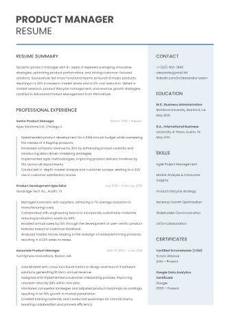Product Manager Resume - Free Resumes Template for Google Docs