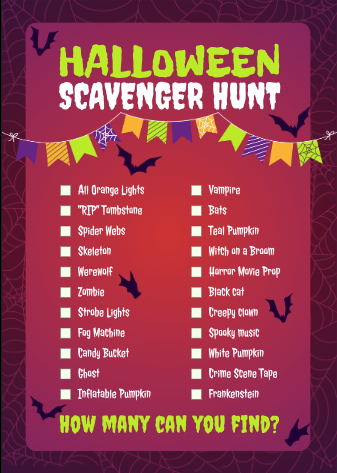 Halloween Scavenger Hunt - Free Bucket Lists Template for Google Docs