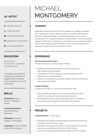 Artist Resume  - Free Resumes Template for Google Docs