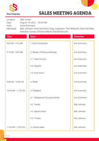 Sales Meeting Agenda - Free Meeting Agendas Template for Google Docs