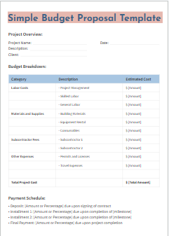 Simple Budget Proposal - Free Proposals Template for Google Docs