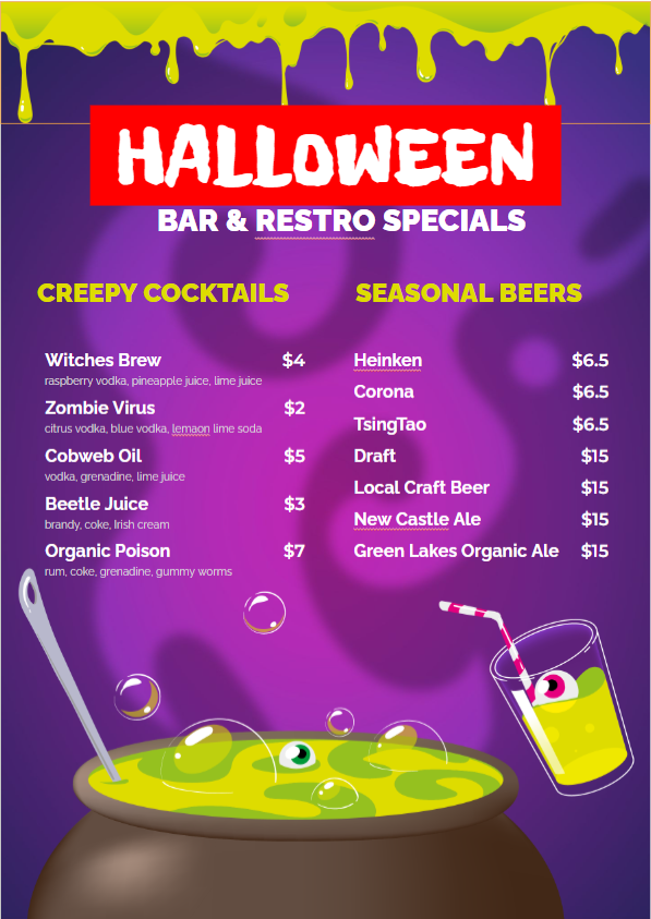 Halloween Drink Menu - Free Menus Template for Google Docs