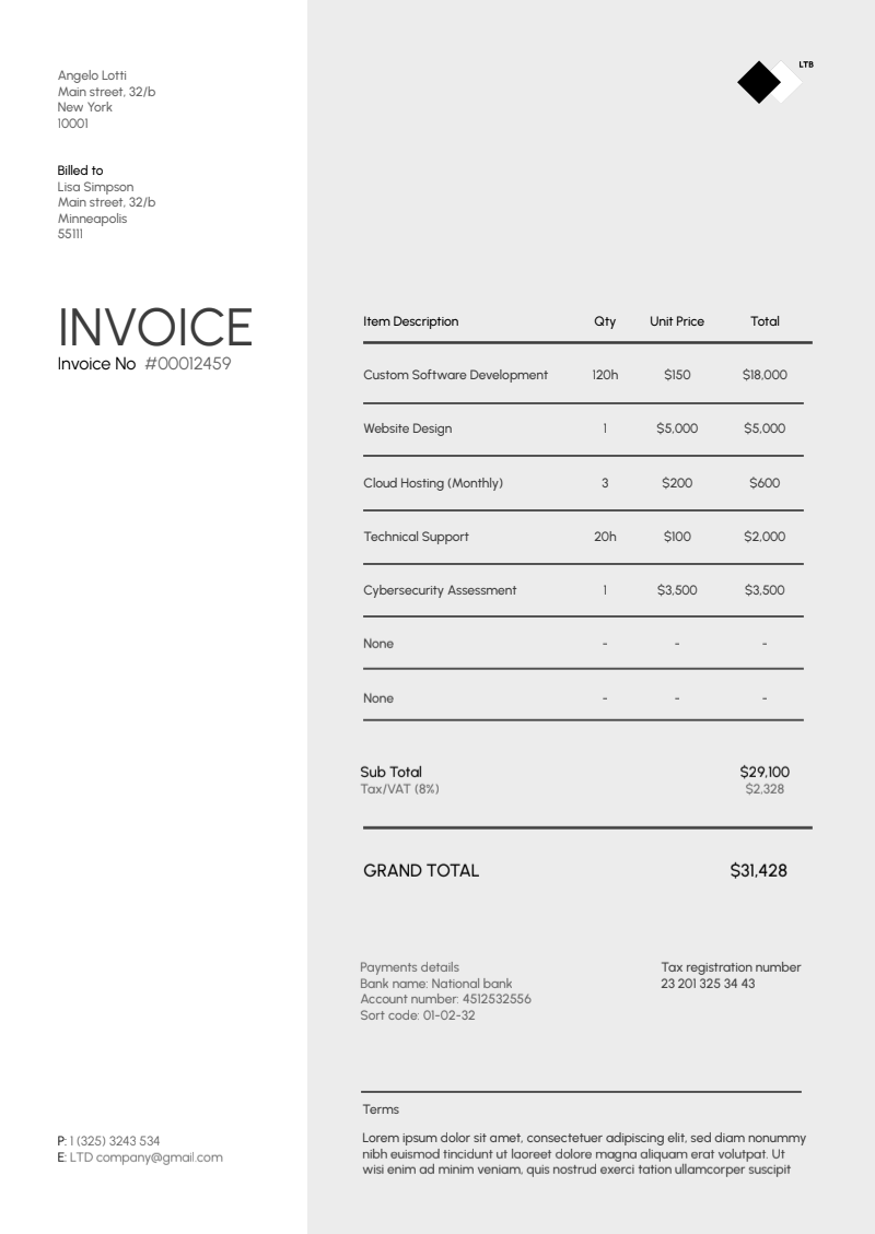 Standard Invoice Template - Free Invoices Template for Google Docs