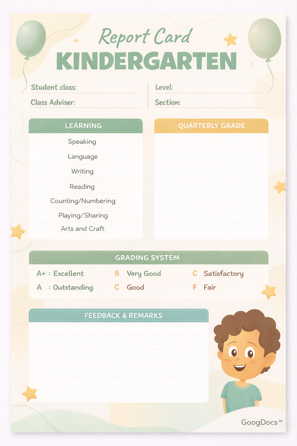 Kids Report Card  - Free Reports Template for Google Slides