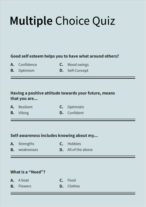 Multiple Choice Quiz - Free Quizzes Template for Google Docs
