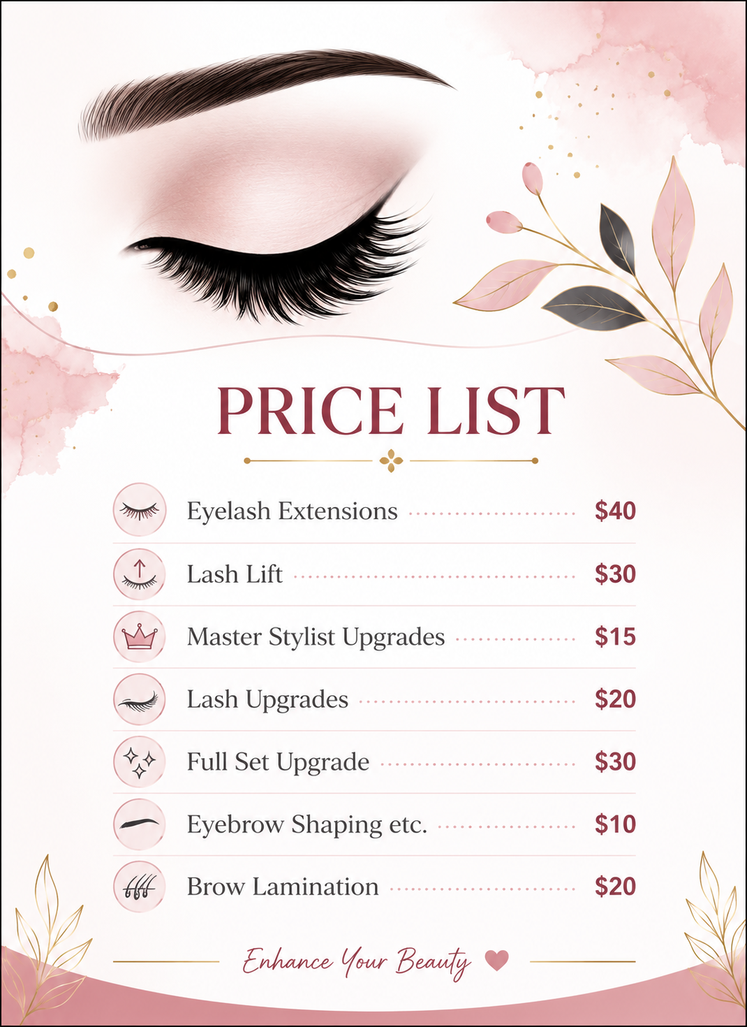 Lash Price List Lash Price List - Free Price Lists Template for Google Slides