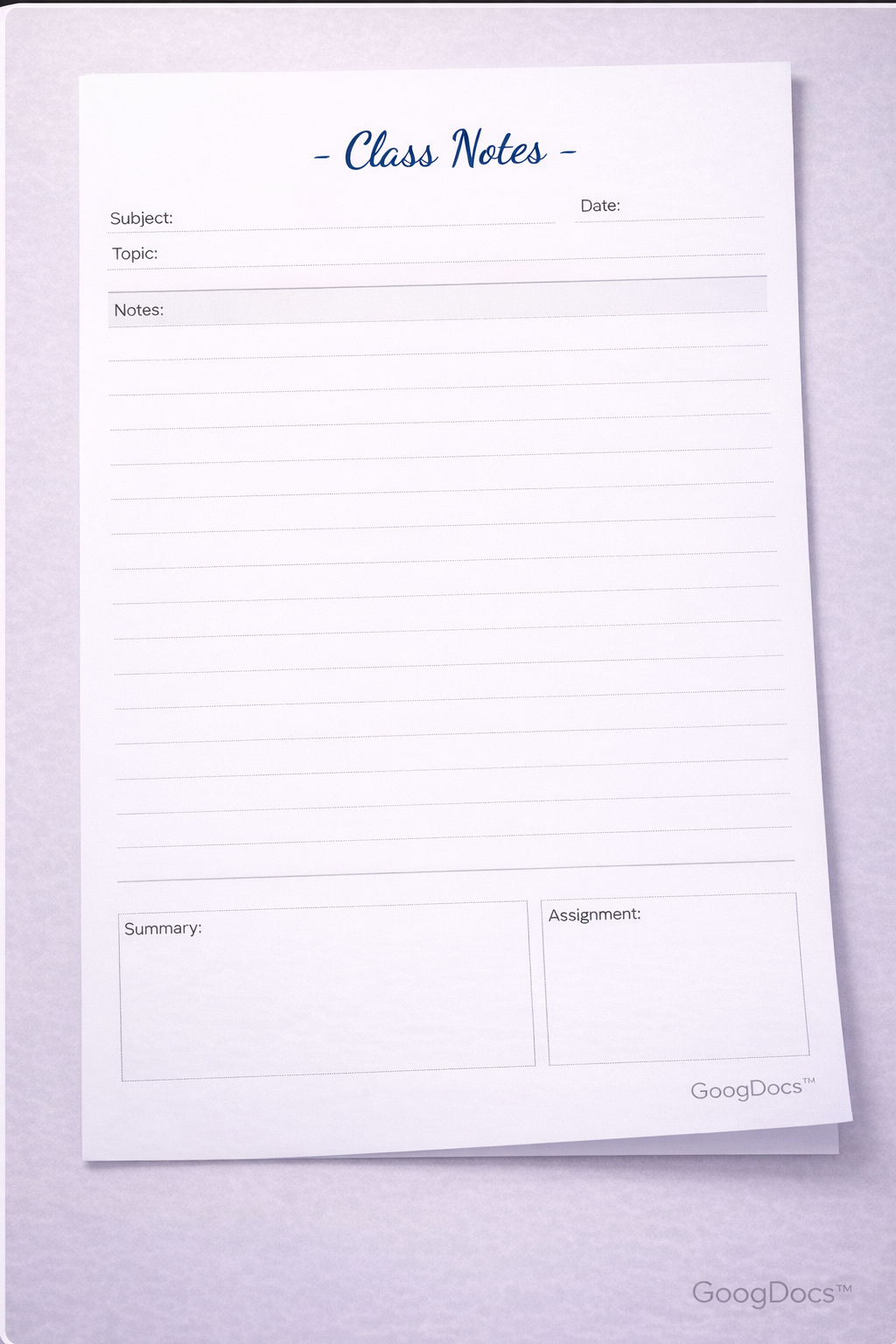 Customizable Class Notes - Free Notes Template for Google Docs