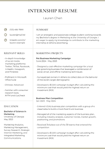 Internship Resume - Free Resumes Template for Google Docs