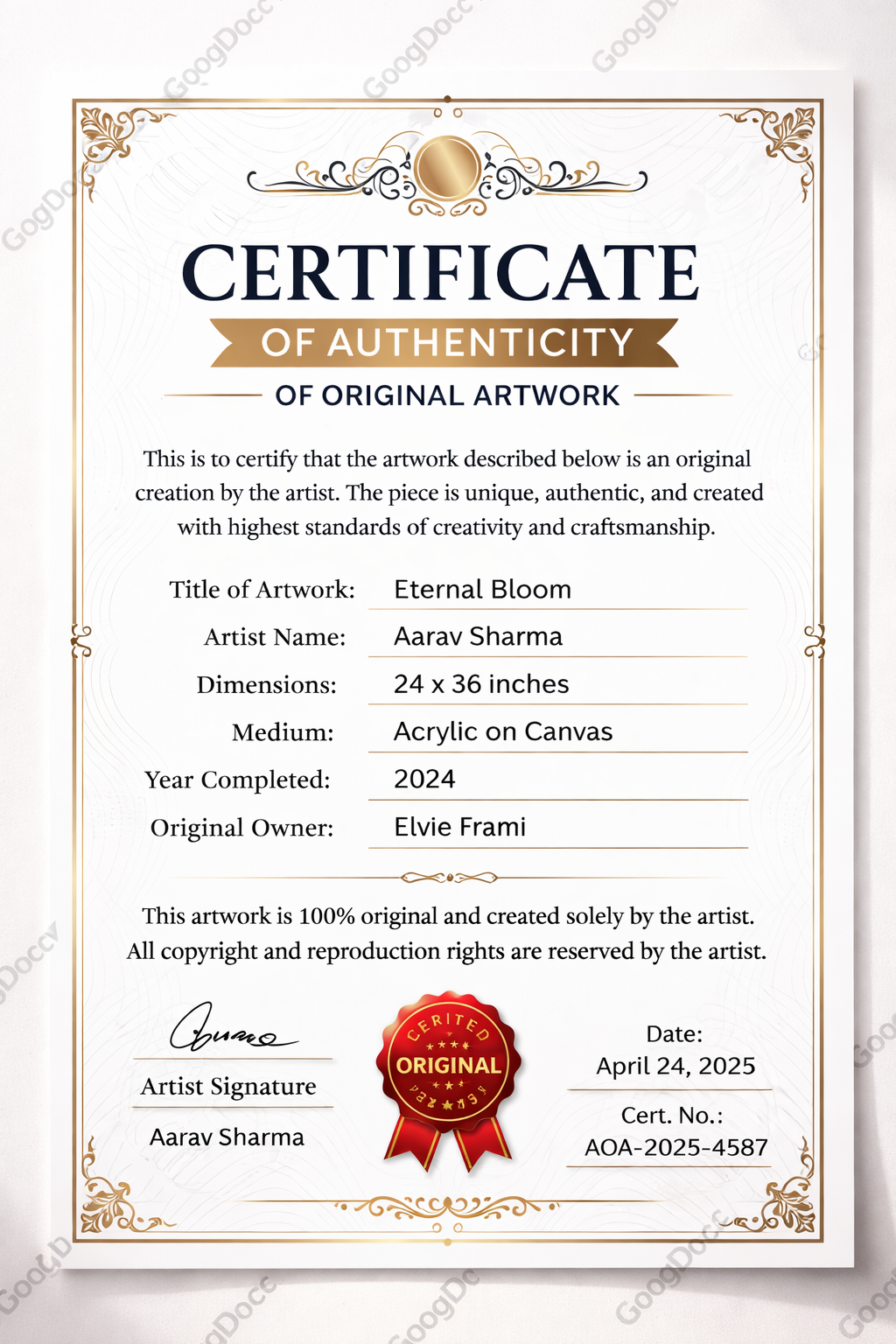 Certificate of Authenticity - Free Certificates Template for Google Slides