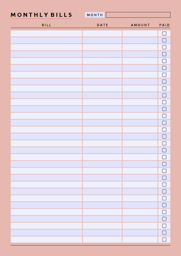 Monthly Bills Checklist - Free Checklists Template for Google Docs