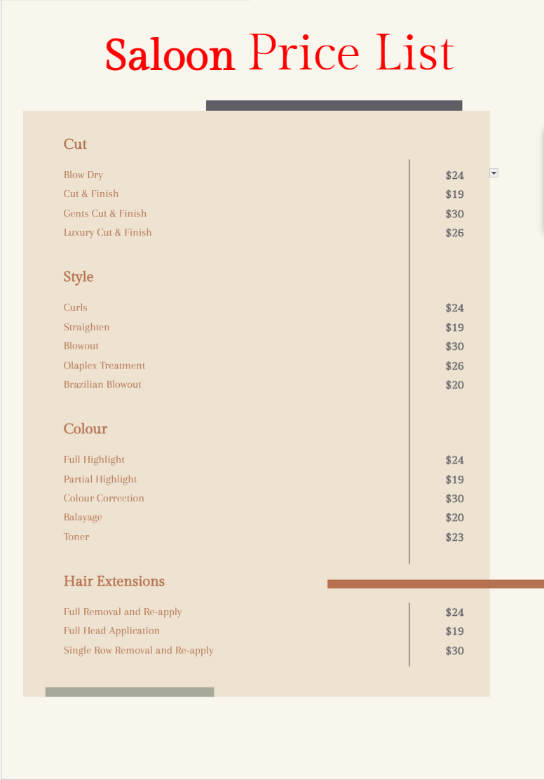 Simple Price List Template - Free Price Lists Template for Google Docs