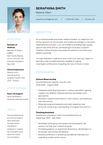 Medical Student Resume - Free Resumes Template for Google Docs