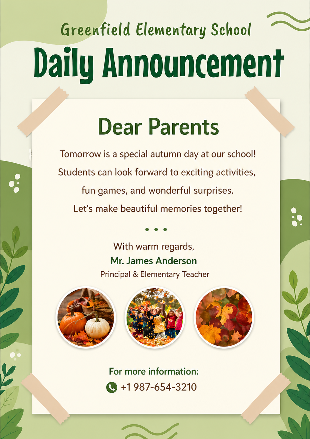 Elementary School Daily Announcement - Free School Announcements Template for Google Slides