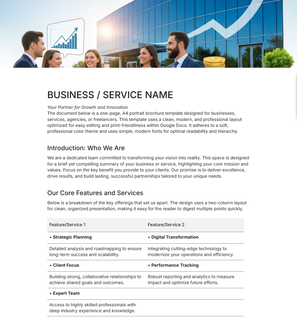 Professional Brochure Template Professional Brochure Template - Free Brochures Template for Google Docs