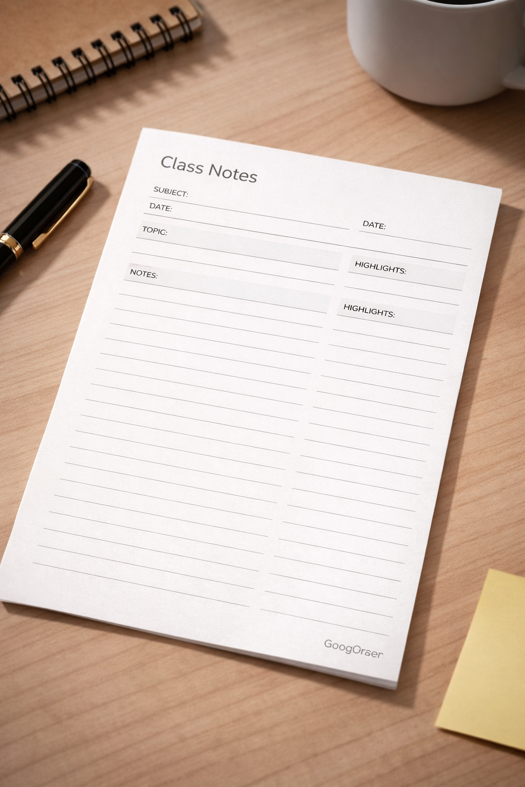 Editable Class Notes - Free Notes Template for Google Docs