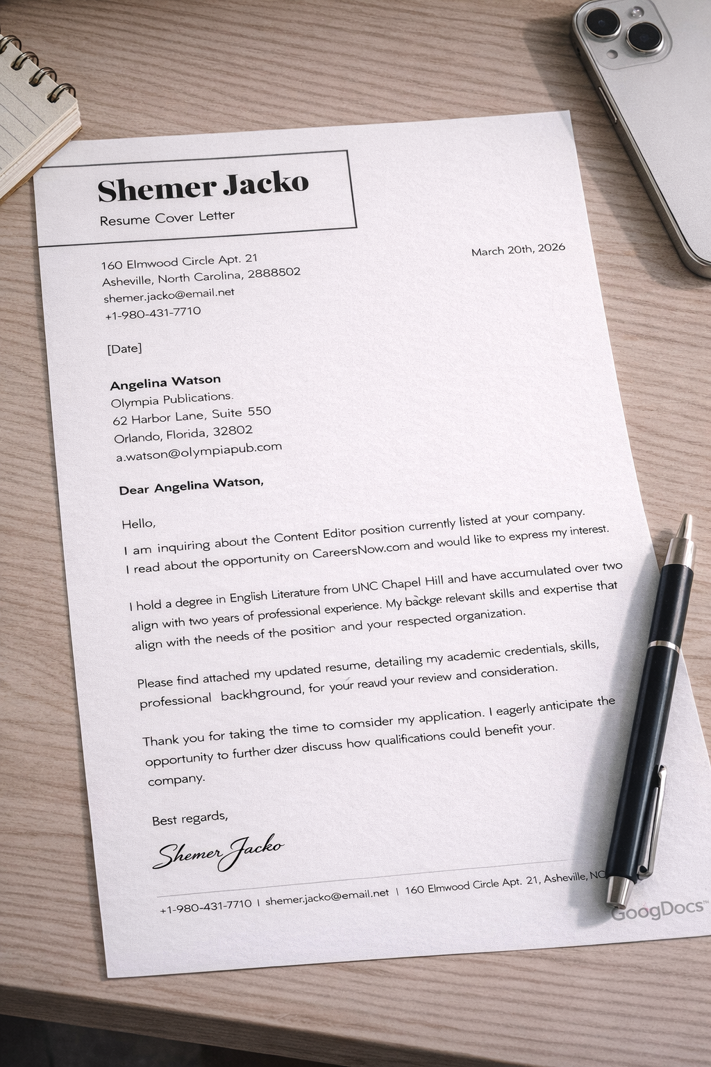 Resume Cover Letter - Free Letters Template for Google Slides