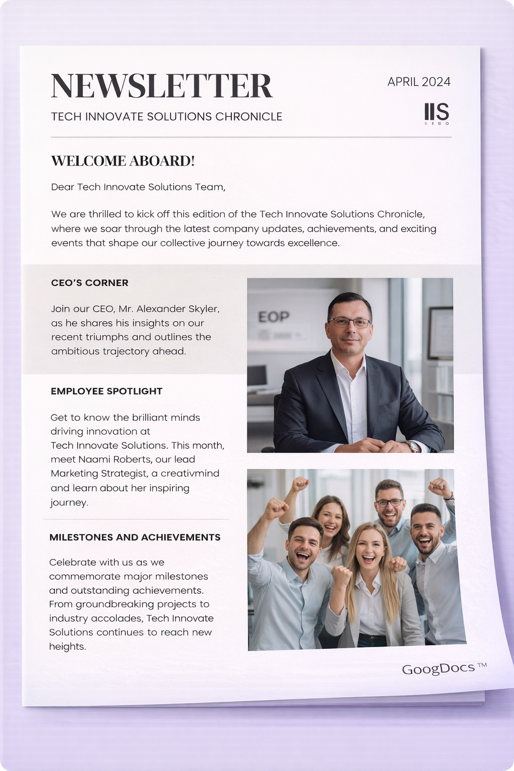 Employee Newsletter - Free Newsletters Template for Google Slides