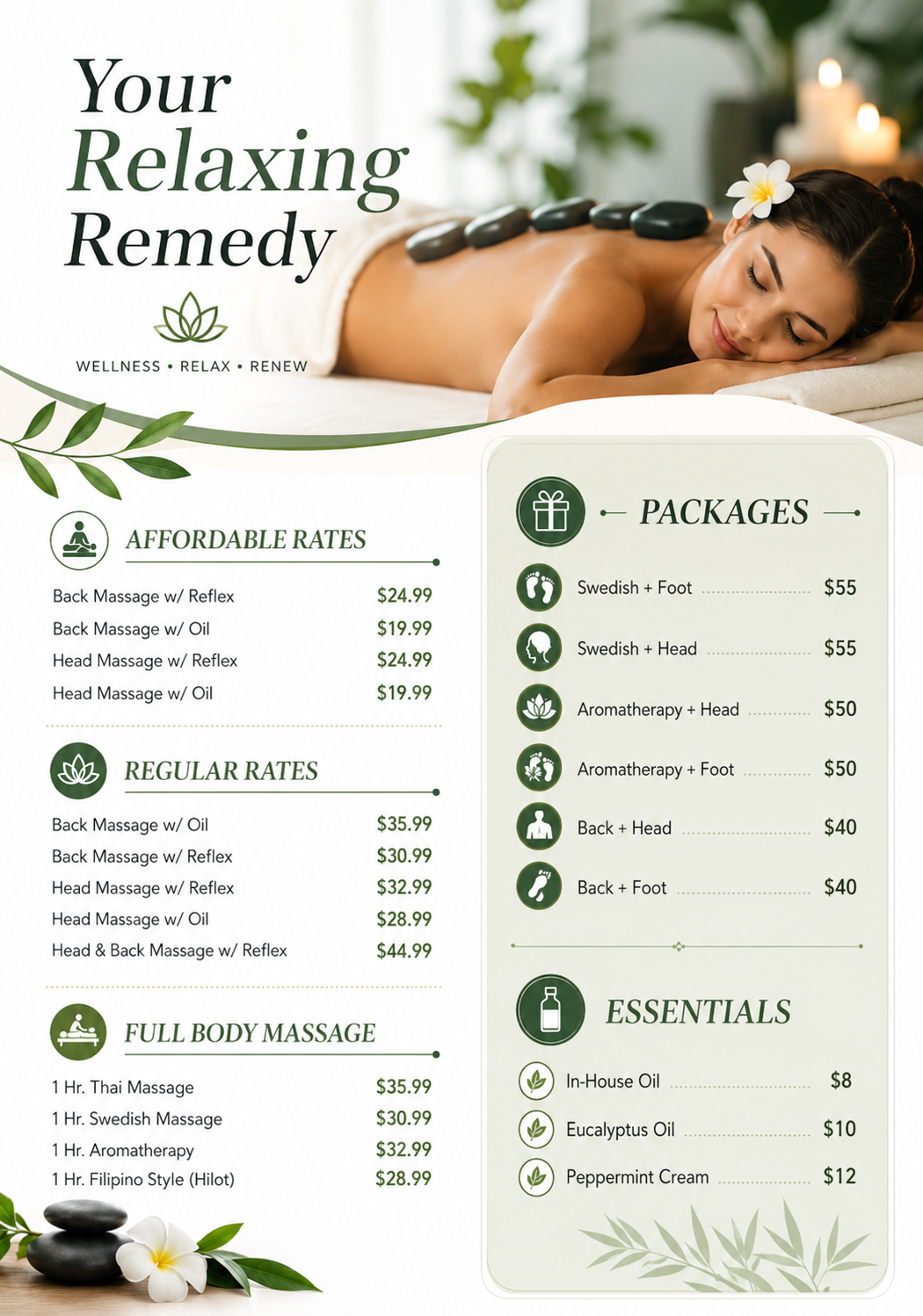 Massage Price List Massage Price List - Free Price Lists Template for Google Slides