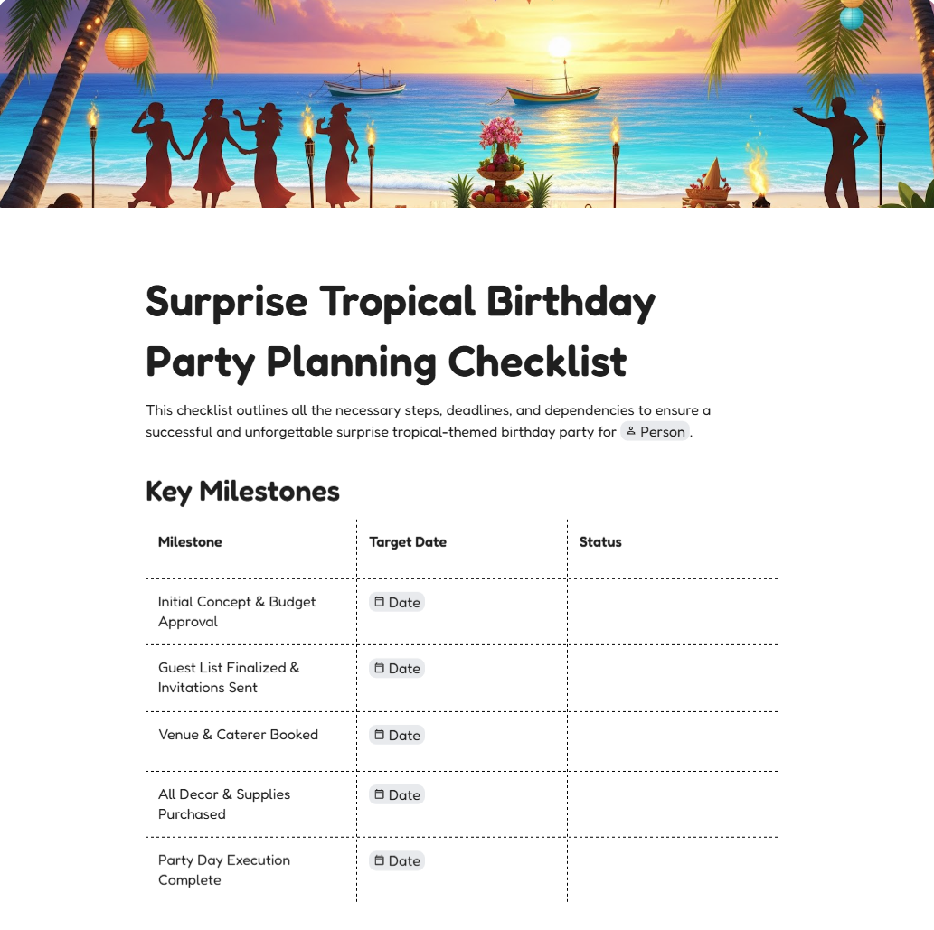 Birthday Party Planning - Free Checklists Template for Google Docs