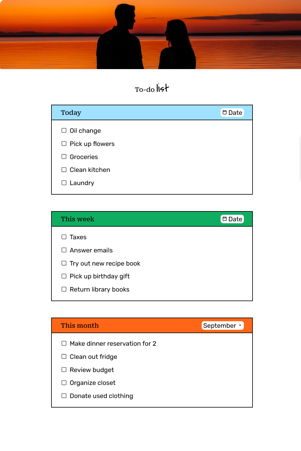 To-Do List for Couples - Free Checklists Template for Google Docs