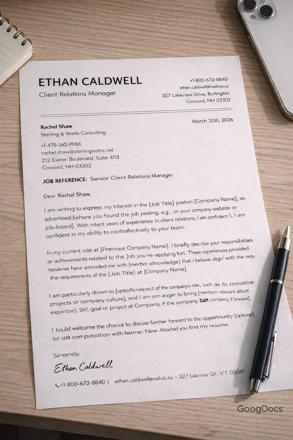 Cover Letter for Resume - Free Letters Template for Google Slides