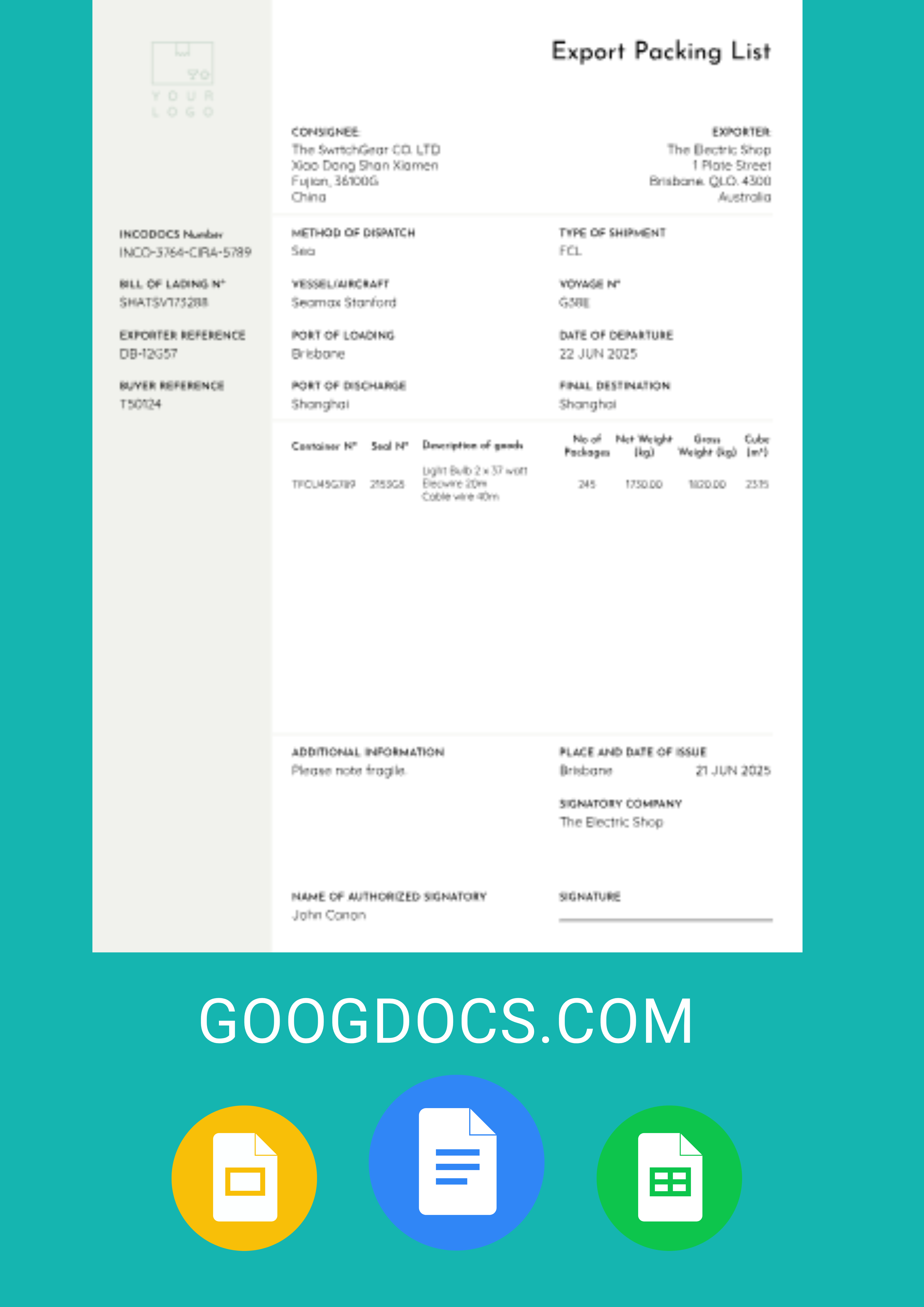 Order Packing List - Free Packing Slips Template for Google Docs