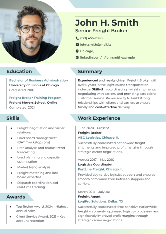 Senior Broker Resume  - Free Resumes Template for Google Docs