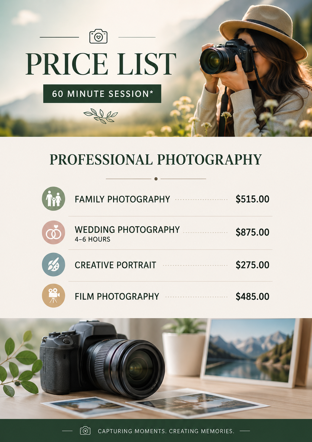 Photographer Price List Photographer Price List - Free Price Lists Template for Google Slides