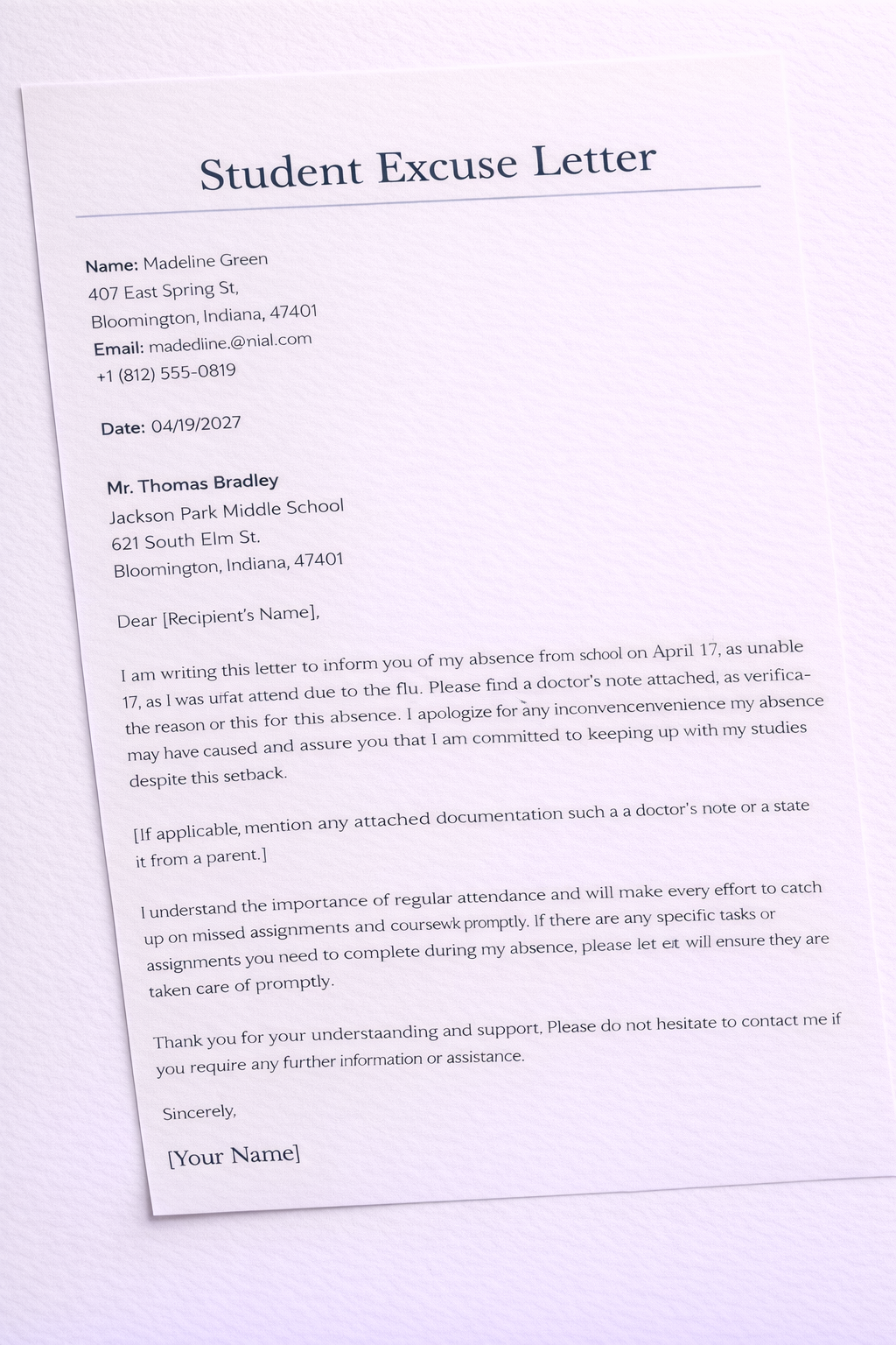 Student Excuse Letter Student Excuse Letter - Free Letters Template for Google Slides
