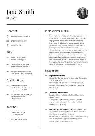 University Student Resume - Free Resumes Template for Google Docs
