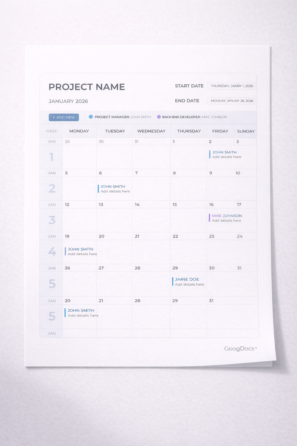 Project Calendar - Free Calendars Template for Google Slides