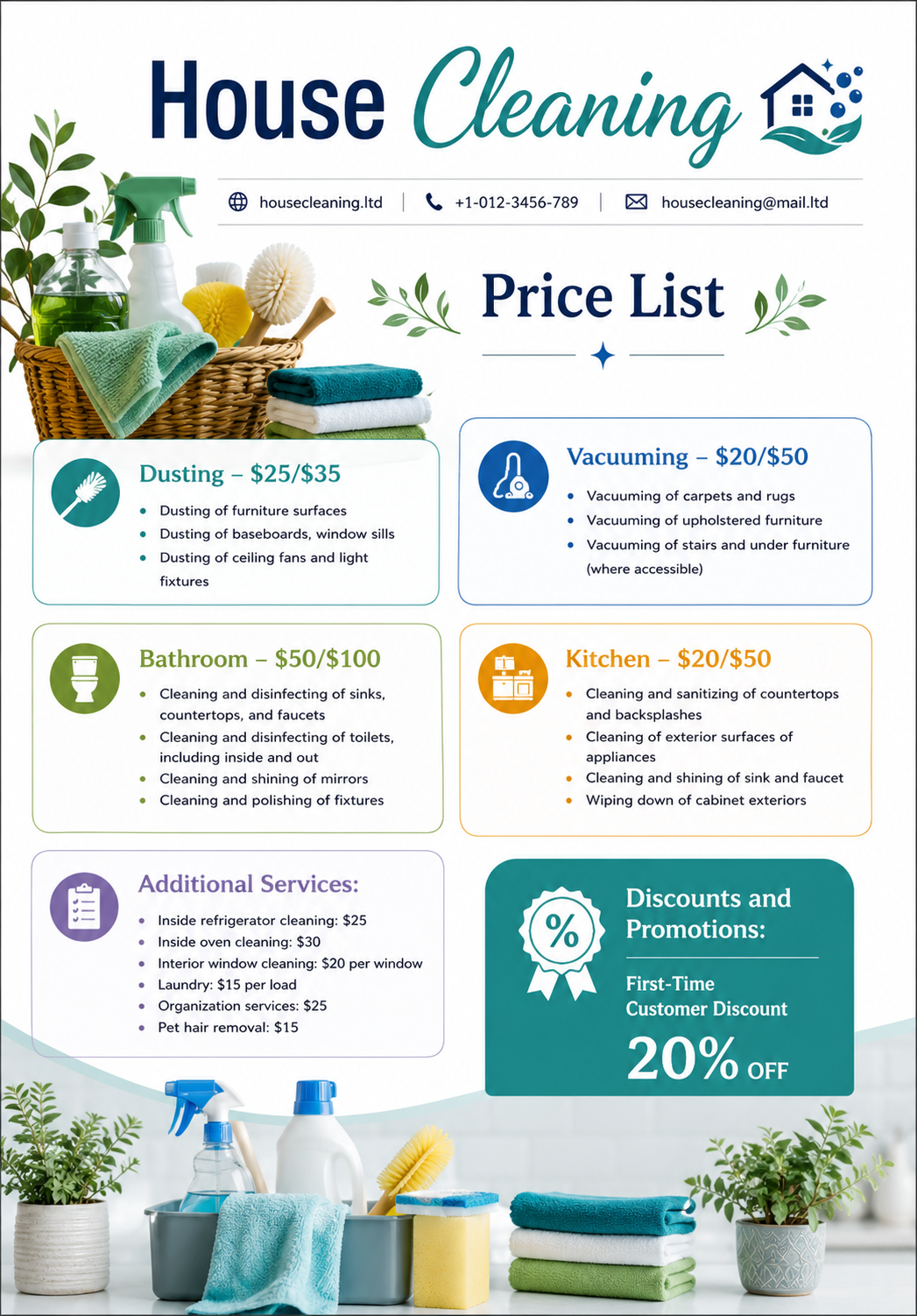 Commercial House Cleaning Price List Commercial House Cleaning Price List - Free Price Lists Template for Google Slides