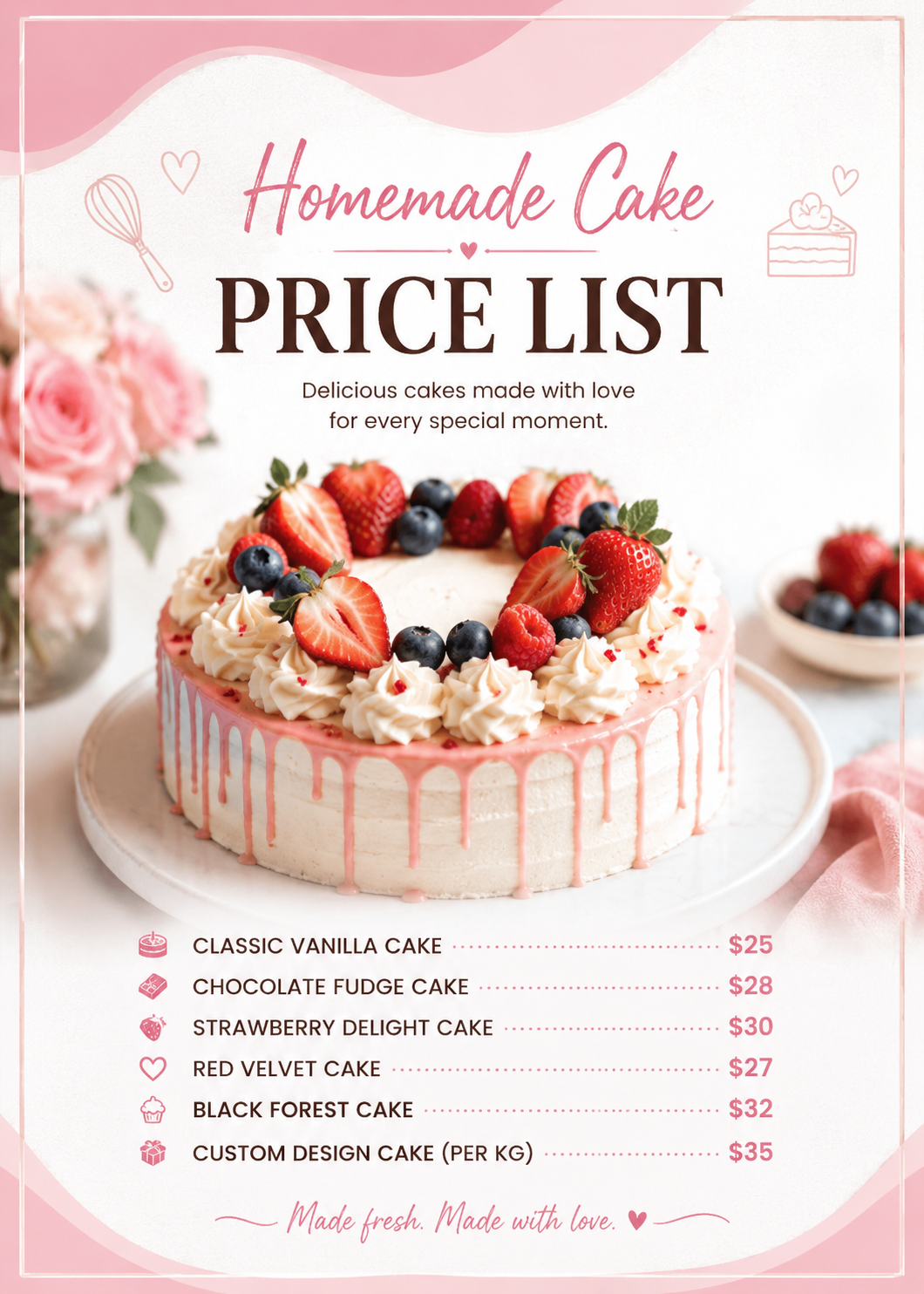 Homemade Cake Price List Homemade Cake Price List - Free Price Lists Template for Google Slides