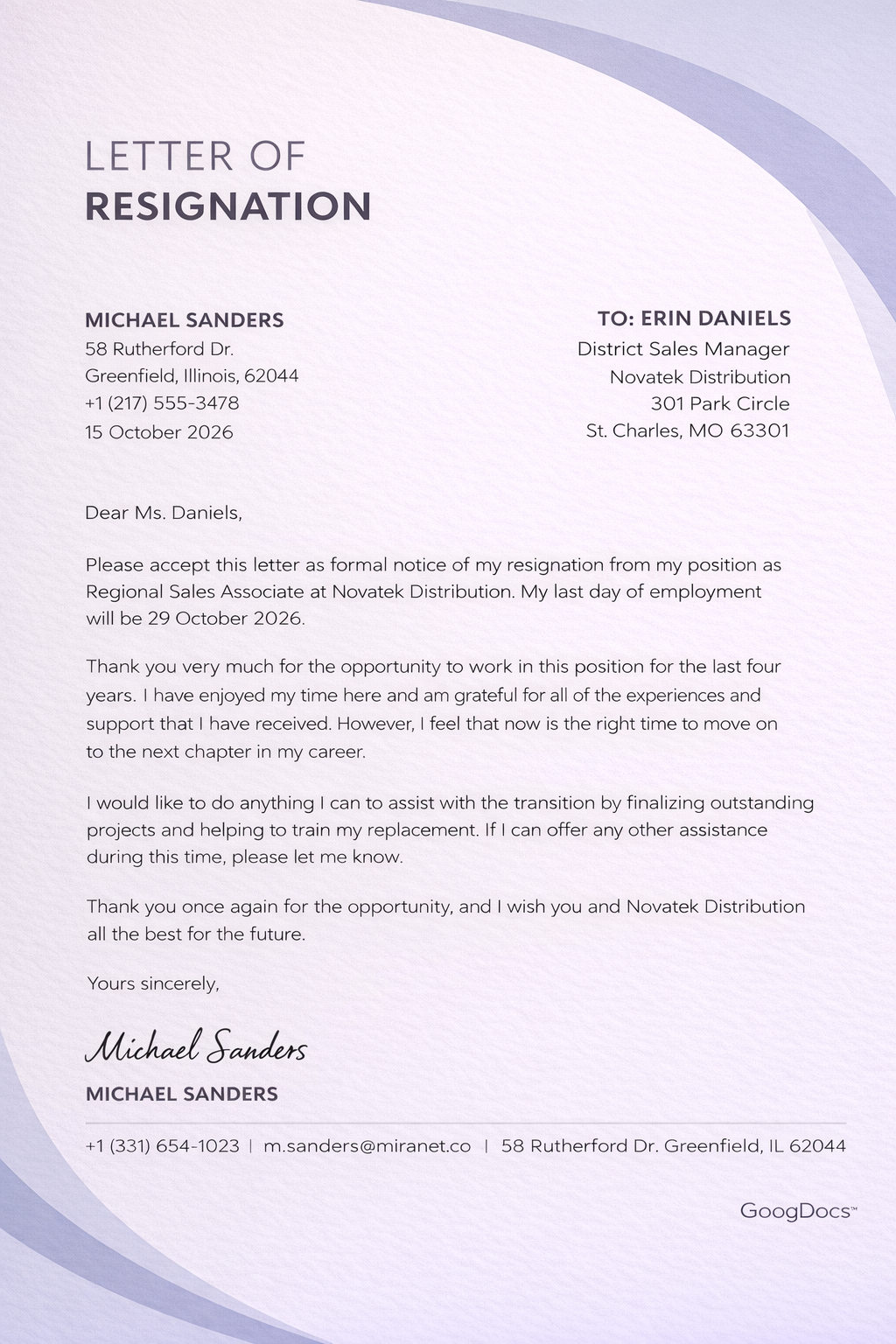 Preview of Simple Resignation Letter