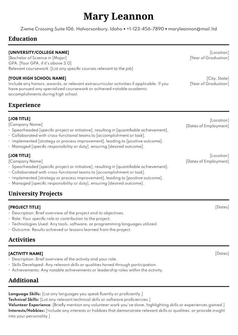 Preview of Simple Fresher Resume