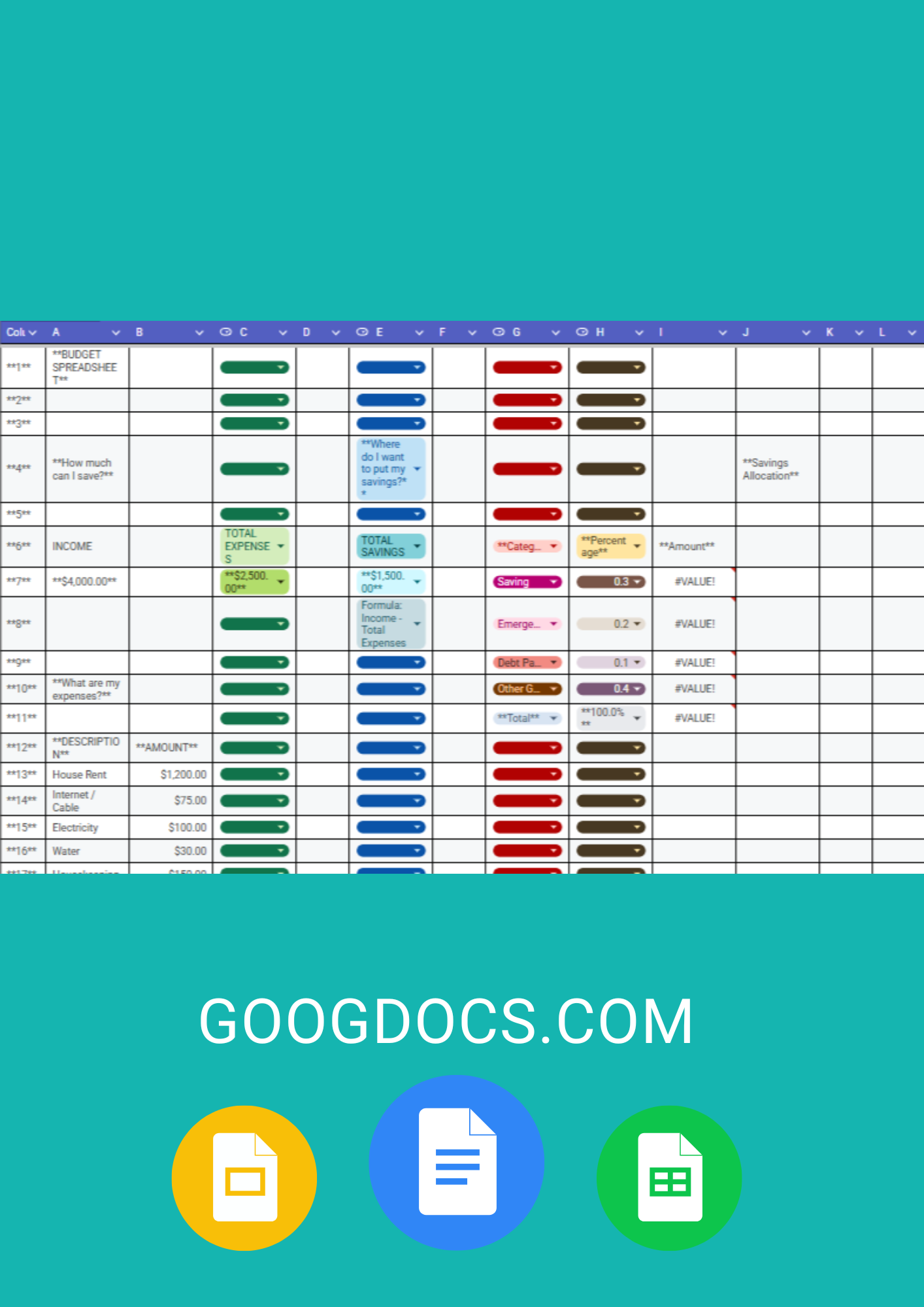 Budget Spreadsheet - Free Budgets Template for Google Sheets