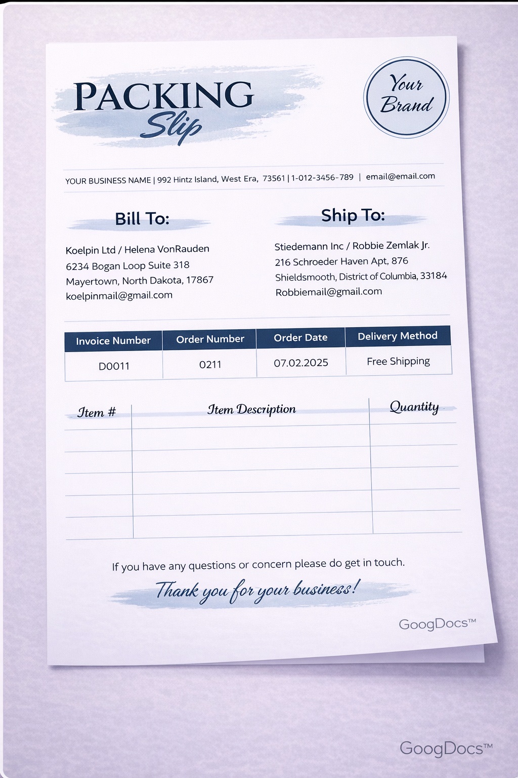 Printable Packing Slip - Free Packing Slips Template for Google Slides