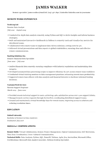 Work From Home Resume - Free Resumes Template for Google Docs