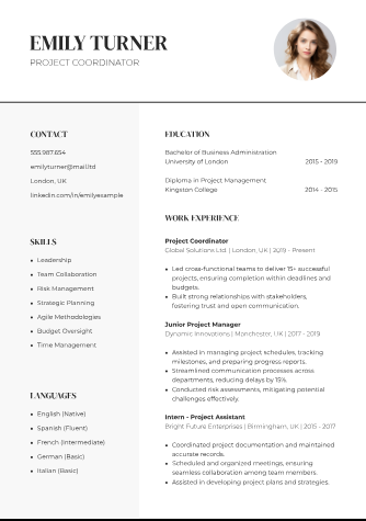 Project Coordinator - Free Resumes Template for Google Docs