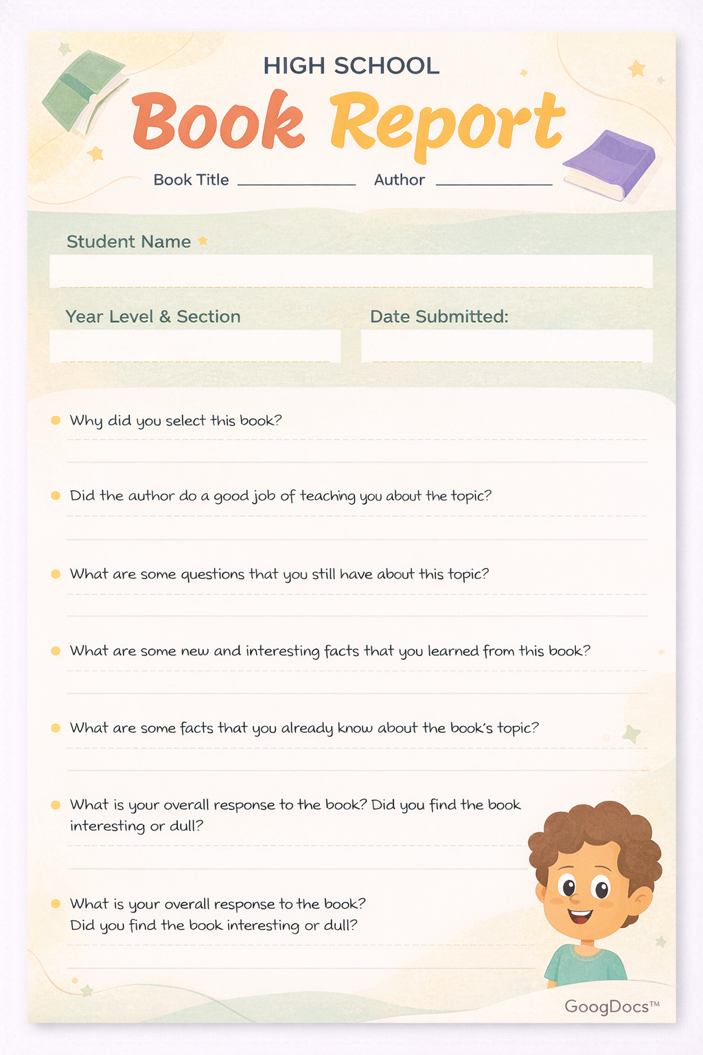 High School Book Report - Free Reports Template for Google Slides