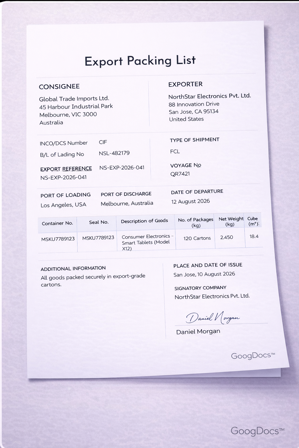 Export Packing List - Free Packing Slips Template for Google Slides