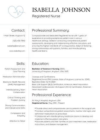 Registered Nurse Resume - Free Resumes Template for Google Docs