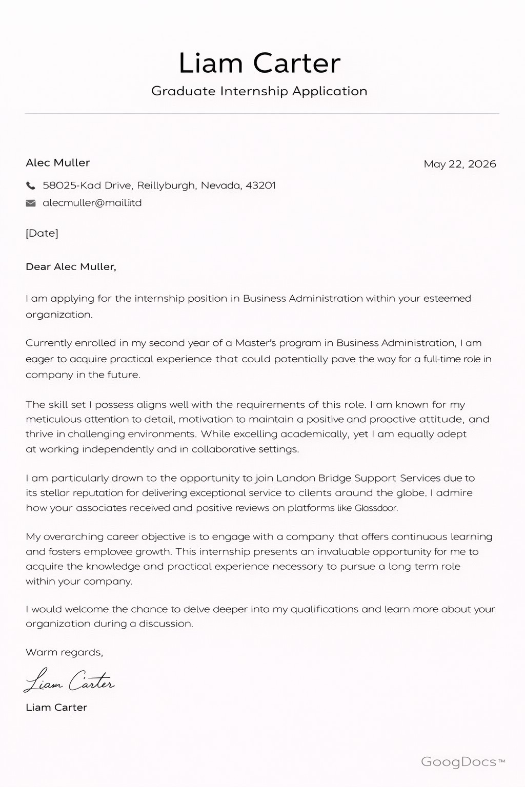 Internship Cover Letter Internship Cover Letter - Free Letters Template for Google Slides